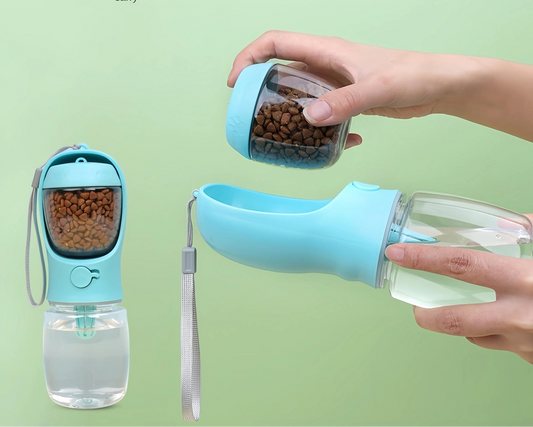 Botella de agua portátil para perros y gatos con almacenamiento de alimentos - MiEspacioYmas