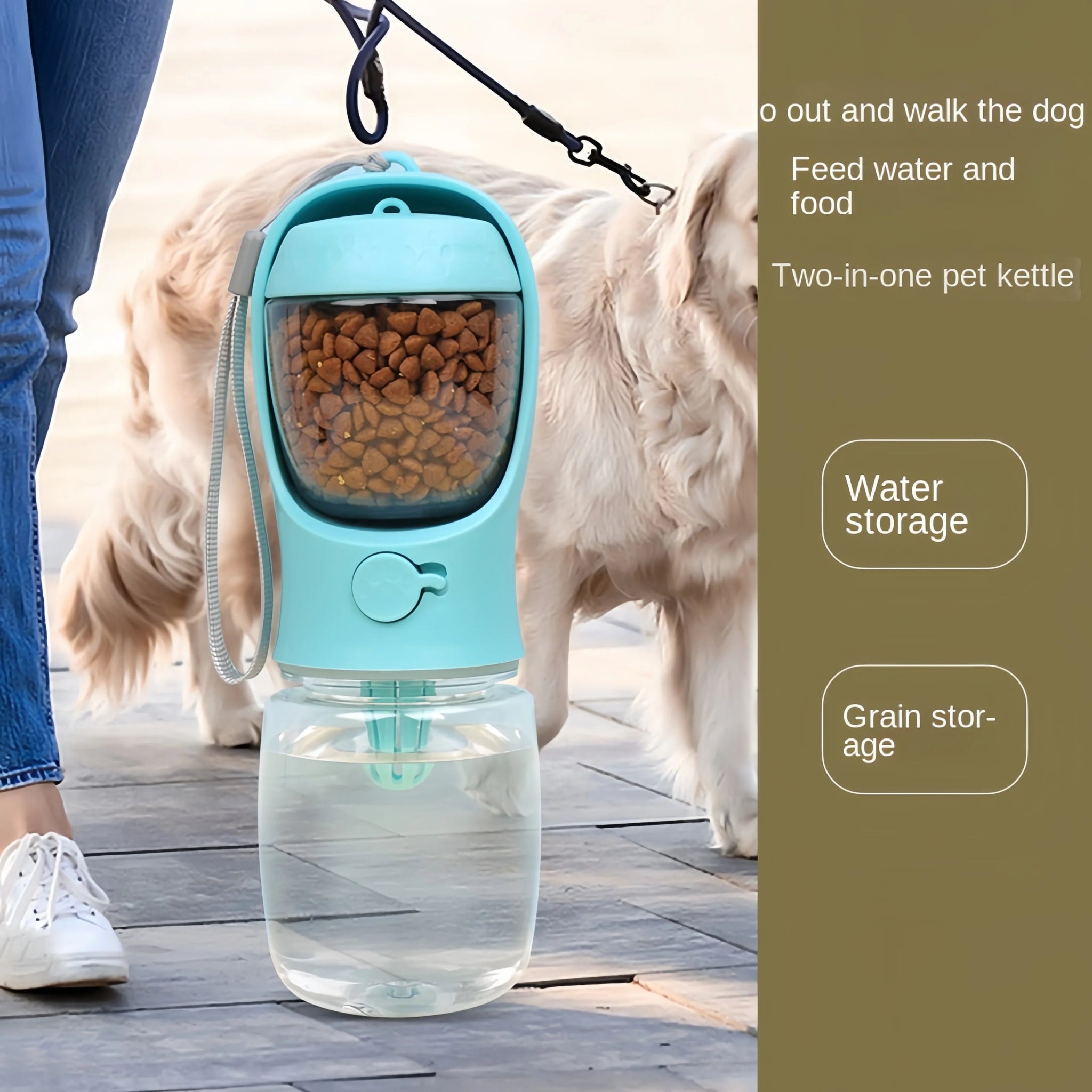 Botella de agua portátil para perros y gatos con almacenamiento de alimentos - MiEspacioYmas